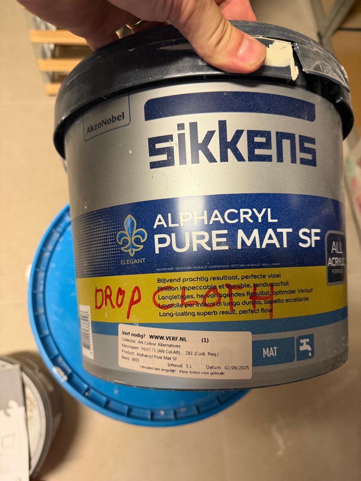 2L Sikkens Alphacryl Pure Mat SF Muurverf - F&B Drop Cloth, Ophalen, Overige kleuren, 5 tot 10 liter, Verf