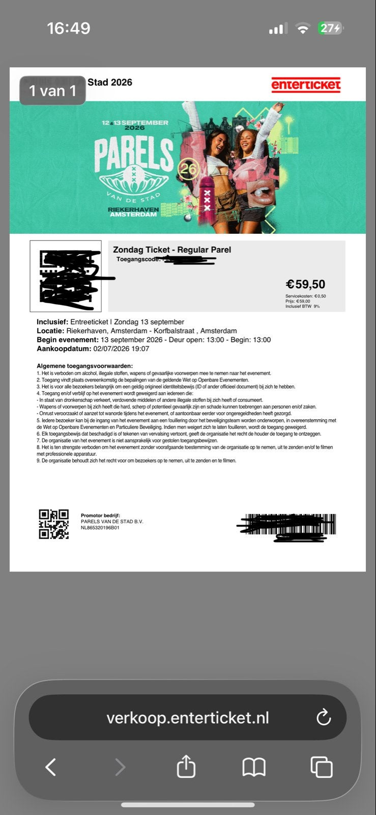Ticket Parels van de stad + locker (medium), Eén persoon