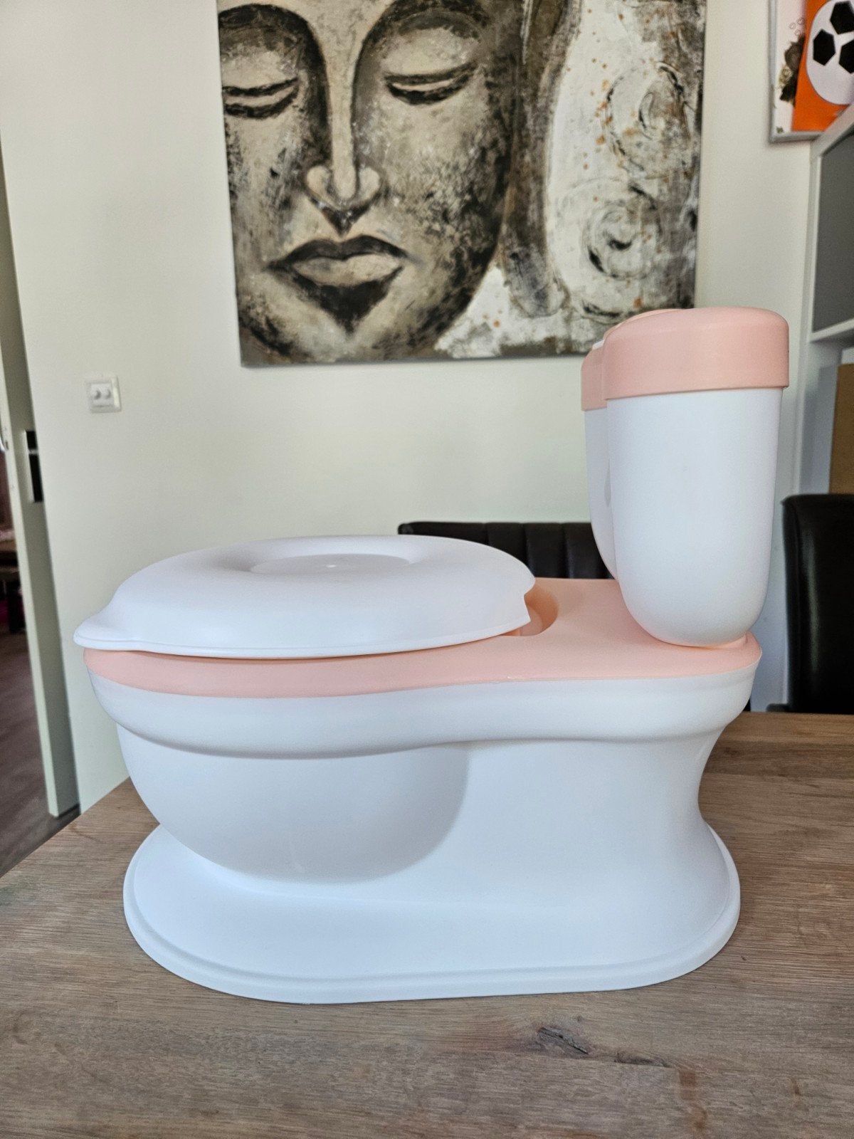 Babytoiletje(potje) met doorspoel geluidje en opbergruimte, Ophalen, Zo goed als nieuw, Jongetje of Meisje