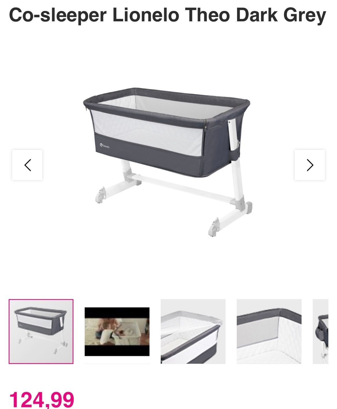 Co-sleeper lionelo theo dark grey, Kinderen en Baby's, Babywiegjes en Ledikanten, Ophalen, Zo goed als nieuw, Wieg