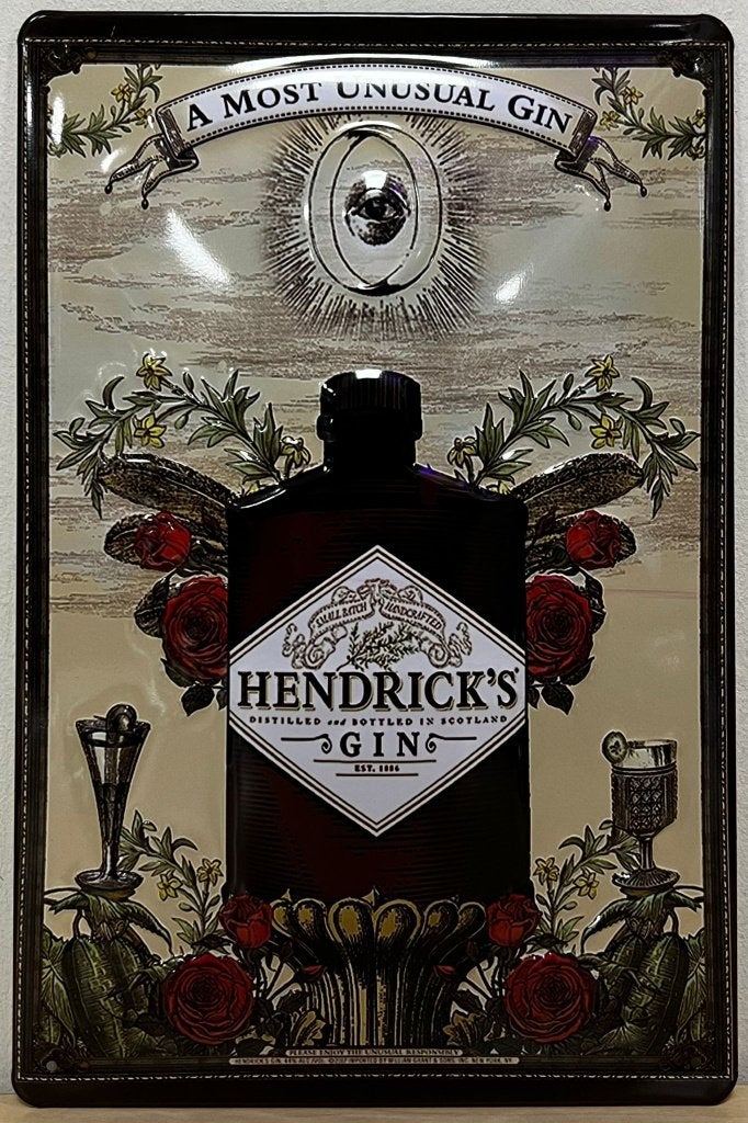 Hendricks Gin relief reclamebord van metaal wandbord deco, Reclamebord, Info@deconoord.nl, Deco Noord, Nieuw