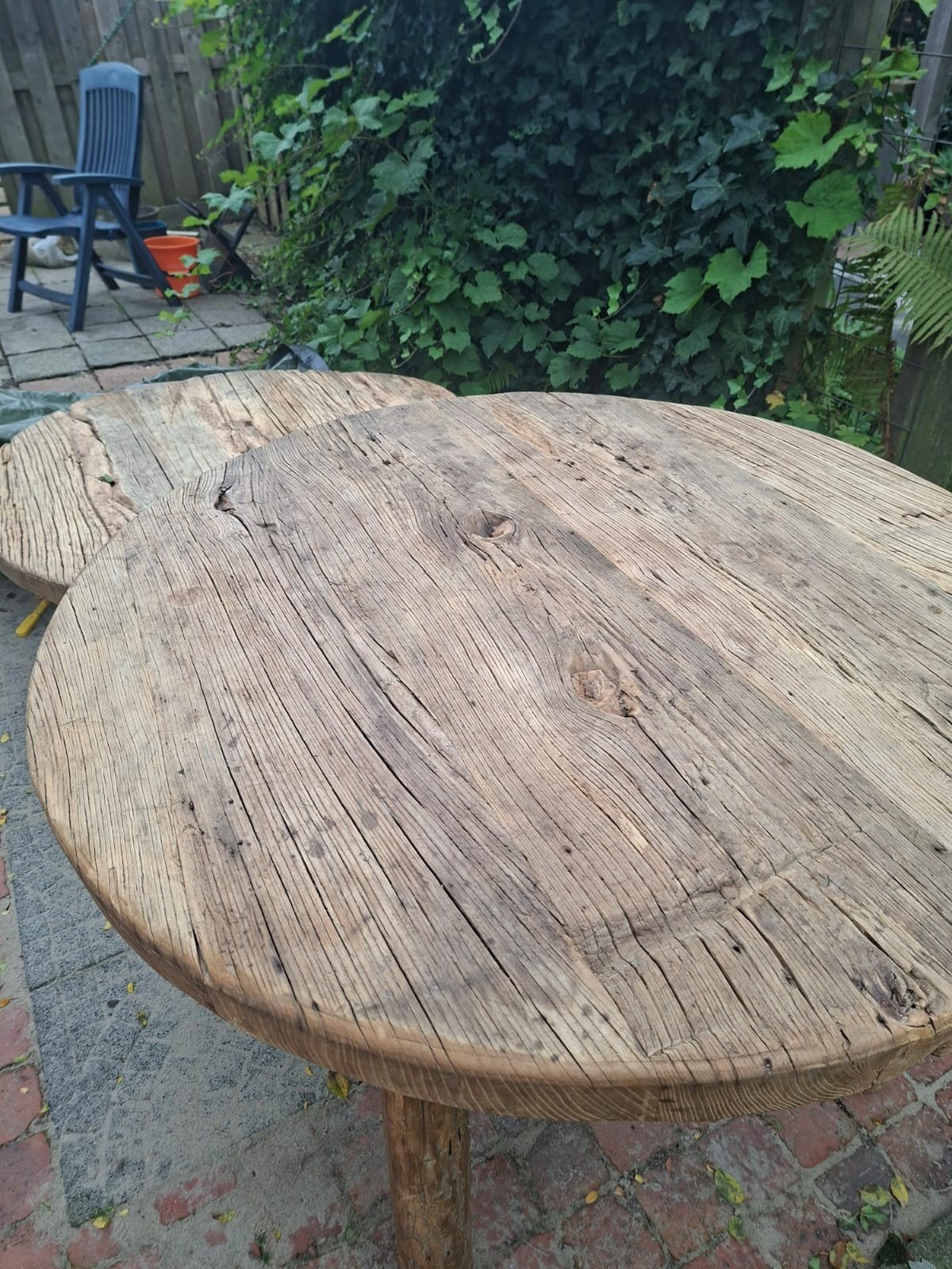 Unieke houten salon- en eettafel set OPHALEN IN HOORN, Ophalen, Gebruikt, Rond, Overige houtsoorten