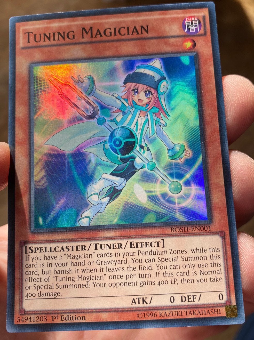 Yu-Gi-Oh! Tuning Magician BOSH 1st Edition !, Ophalen of Verzenden, Zo goed als nieuw, Losse kaart, Foil