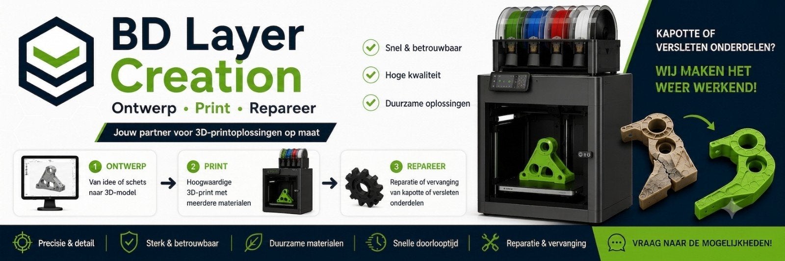 3d printservice - Ontwerp en realisatie - BD LayerCreation, Ophalen, Filament