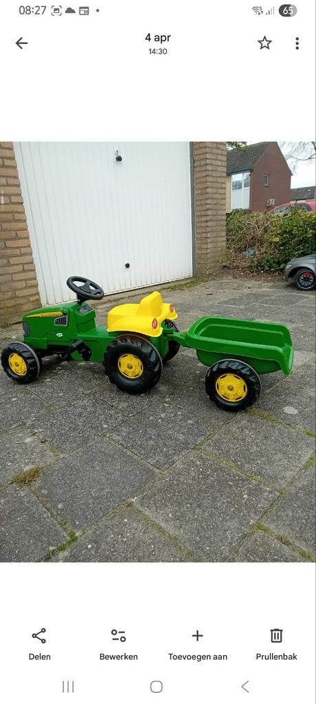 John Deere tractor, Kinderen en Baby's, Speelgoed | Buiten | Skelters, Ophalen, Zo goed als nieuw, Overige merken, Met kar of aanhanger
