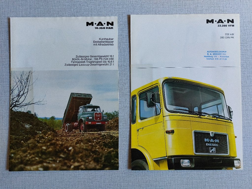 2x M.A.N. Brochure / Folder - 16.168 HAK en 33.280 VFM, Boeken, Ophalen of Verzenden, Gelezen, Overige merken