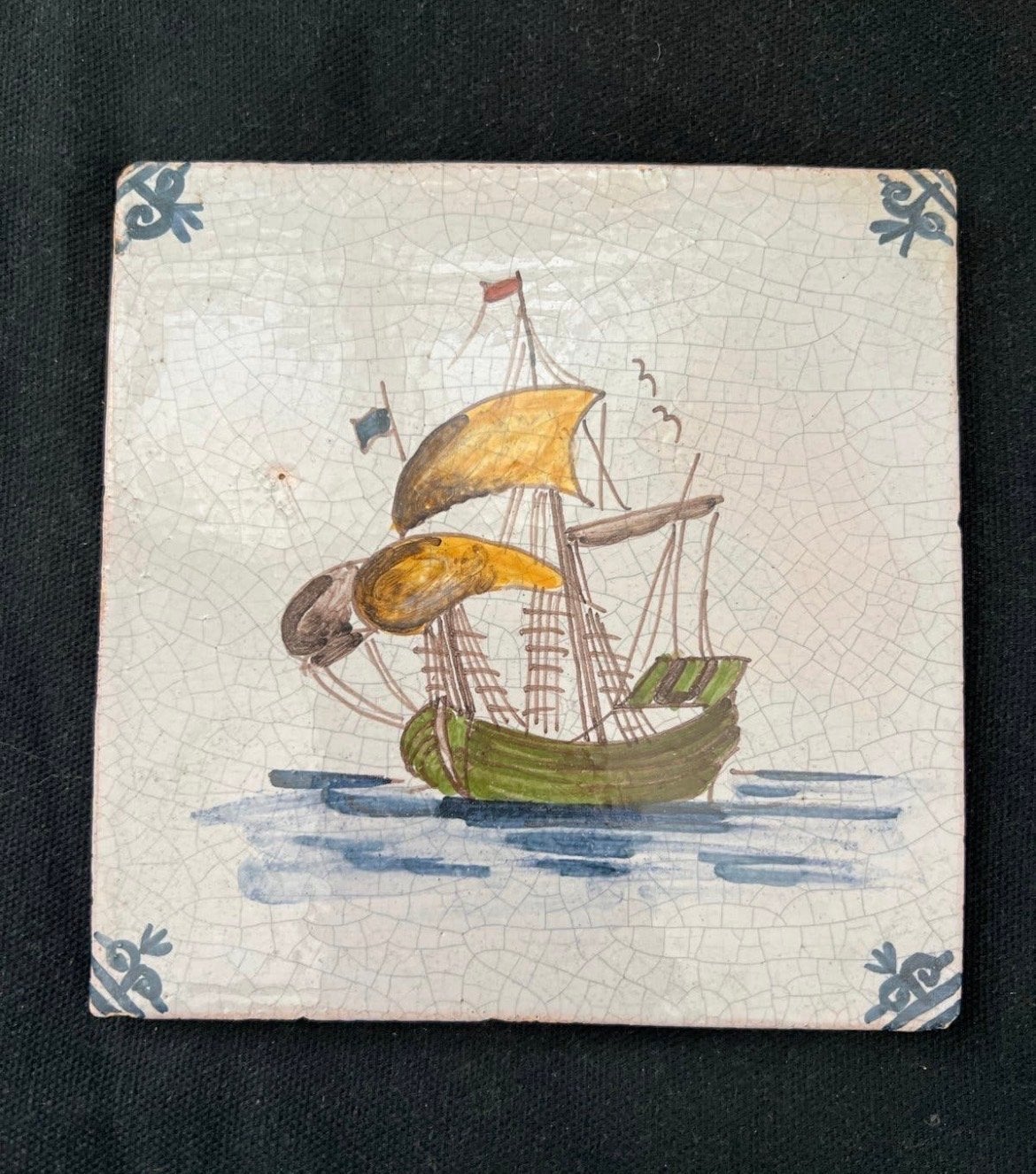 Antieke Delfts Blauwe Tegel met Schip, Antiek en Kunst, Antiek | Wandborden en Tegels, Ophalen of Verzenden