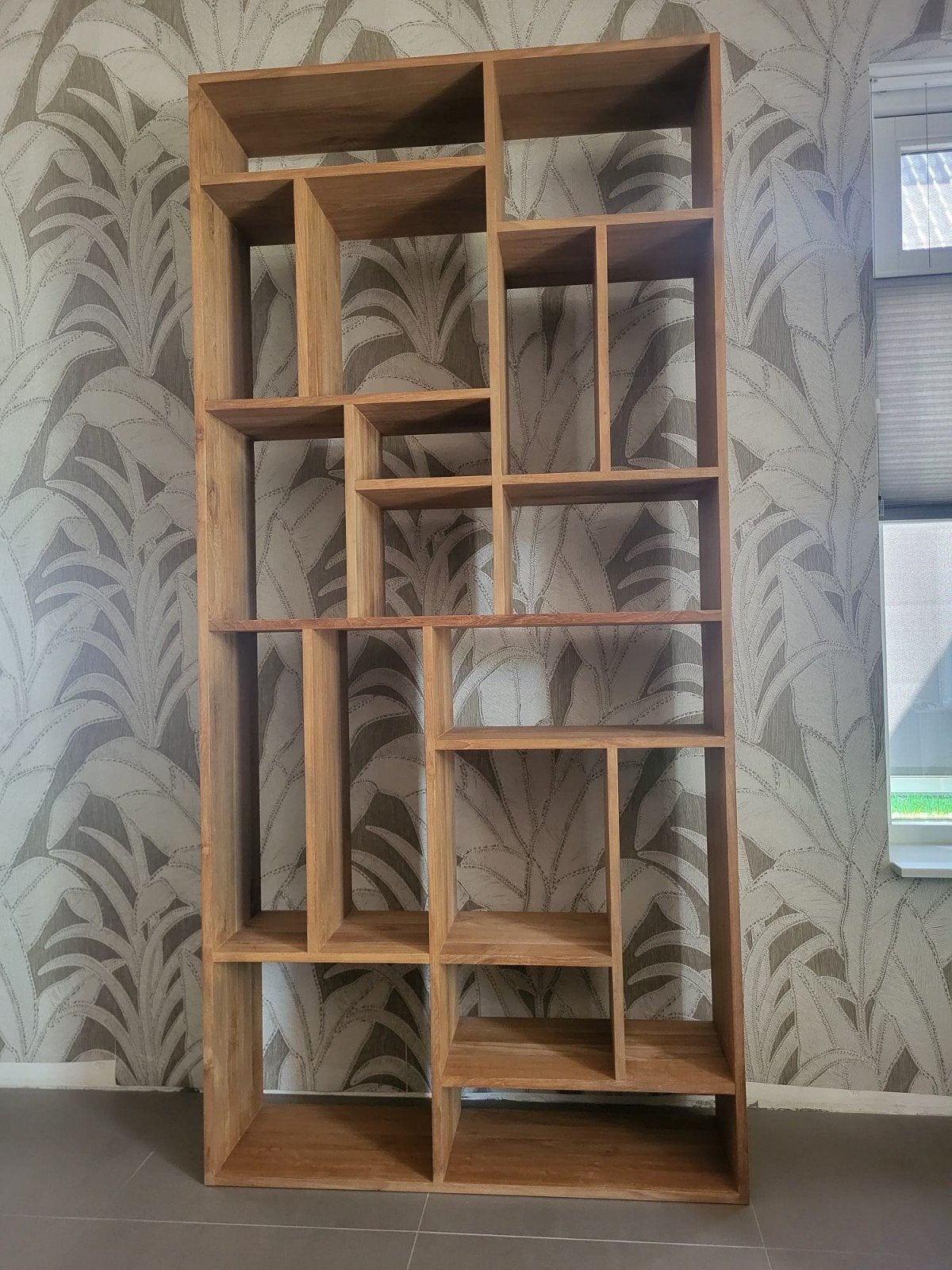 Teakhouten Roomdivider / Boekenkast, Ophalen, Met plank(en), Modern, Scandinavisch, Natuurlijk, 100 tot 150 cm