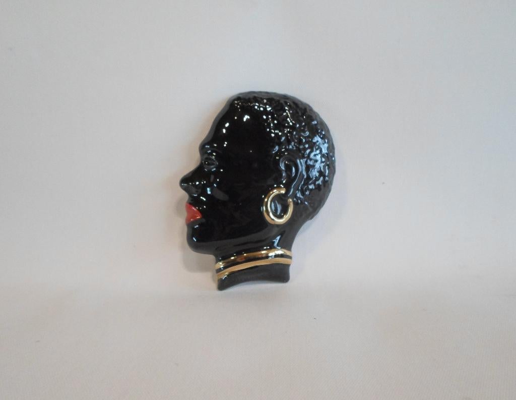 Muur Masker Kopje Afrikaan Wand Masker, Zwart, Vintage, Decoratieobject, Steen/keramiek
