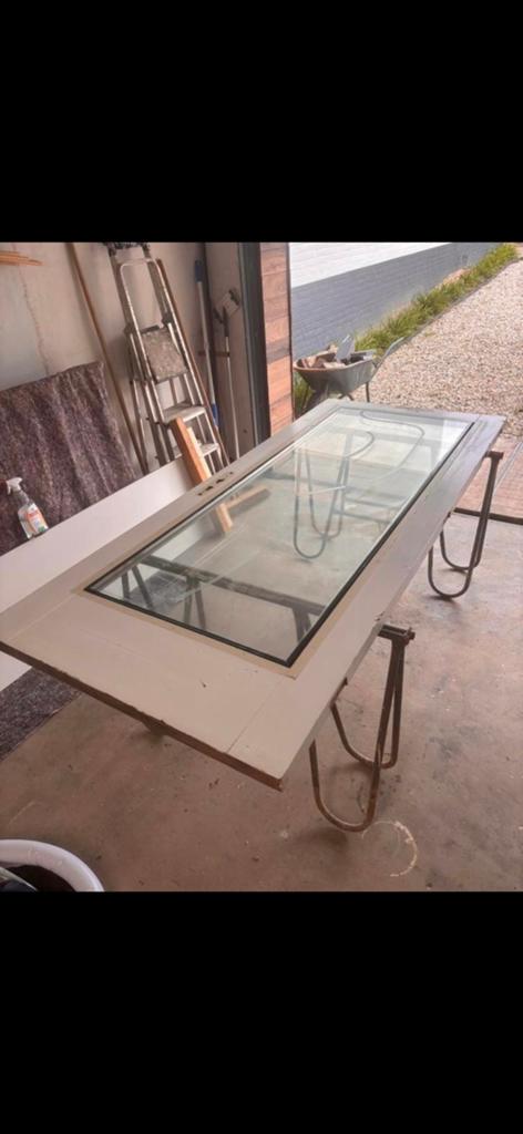 Hardhouten buitendeur, Ophalen, 80 tot 100 cm, 215 cm of meer, Glas