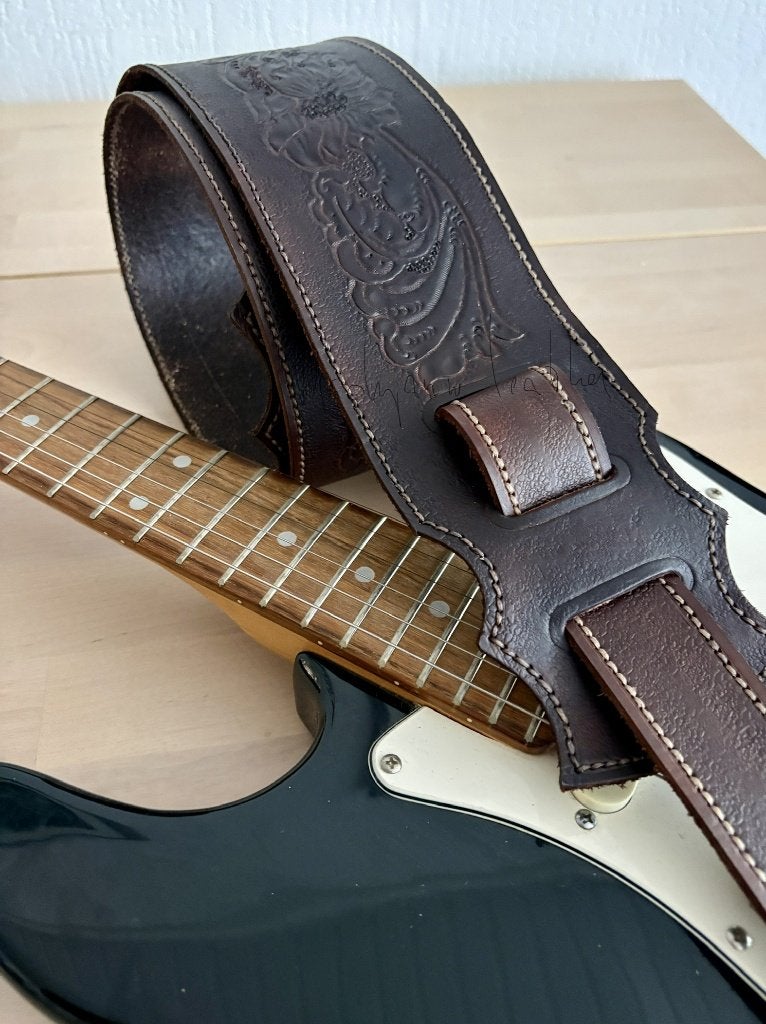 Gitaarband leder GB025 leer guitarstrap do bruin 9cm breed, Ophalen of Verzenden, Nieuw, Elektrische gitaar