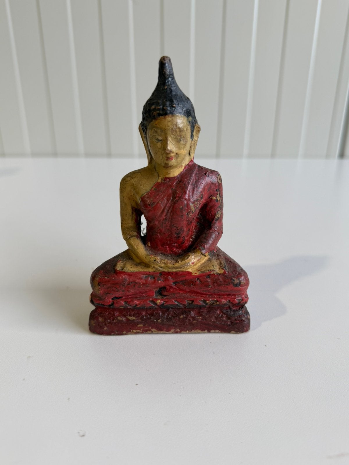 Antiek handgesneden Birmese Boeddhabeeld, 13 cm, Ophalen of Verzenden, Zo goed als nieuw, Hout