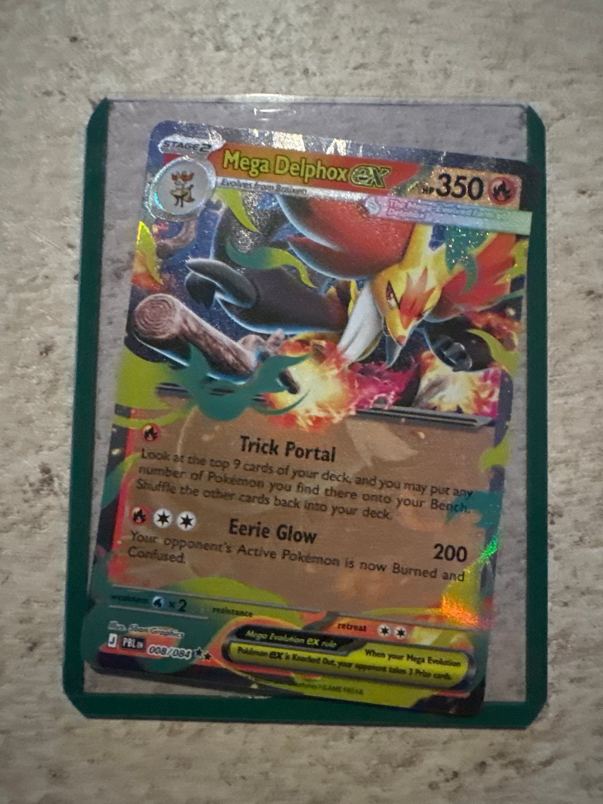 Mega Delphox EX Pokémon Kaart - Zeldzaam en Glanzend, Ophalen of Verzenden, Zo goed als nieuw, Losse kaart, Foil