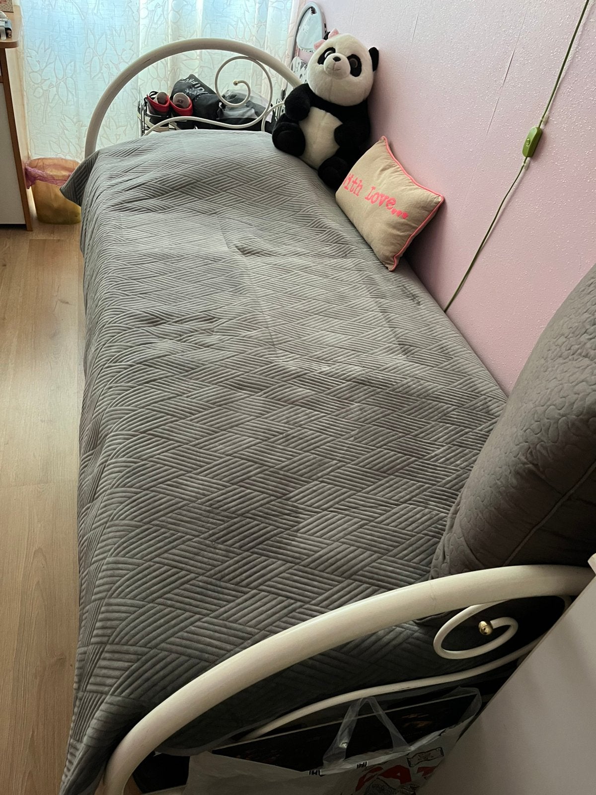Wit metalen bed, compleet (met matras), Ophalen, Gebruikt, 90 cm, Eenpersoons