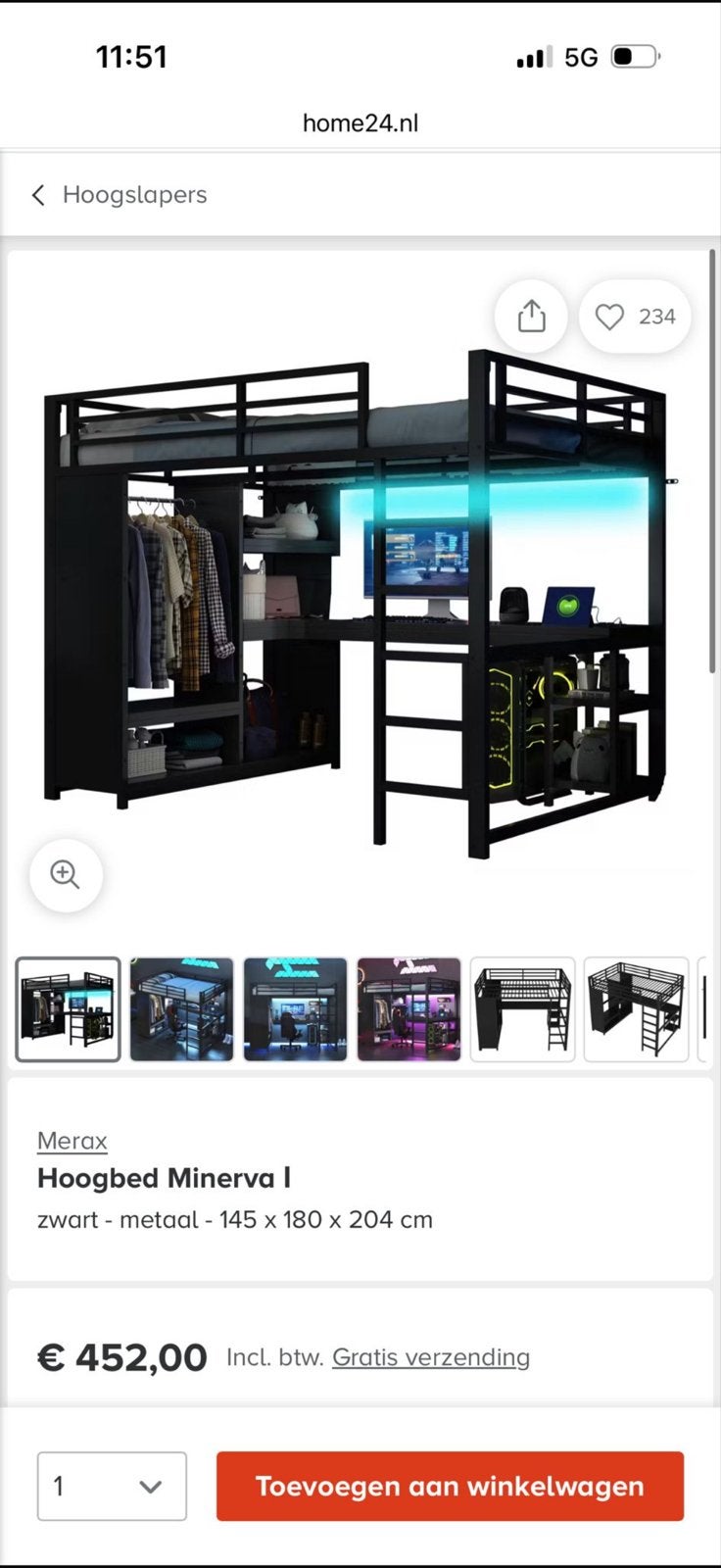 Hoogslaper met bureau en kast, 140x200 - Zo goed als nieuw, Hoogslaper, Tweepersoons, Zo goed als nieuw, 200 cm
