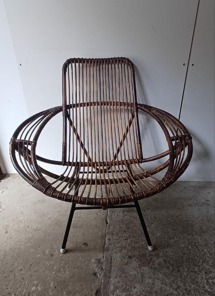 Vintage rohe bamboe stoeltje jaren 50/60, Ophalen of Verzenden, Gebruikt, Bruin, Eén