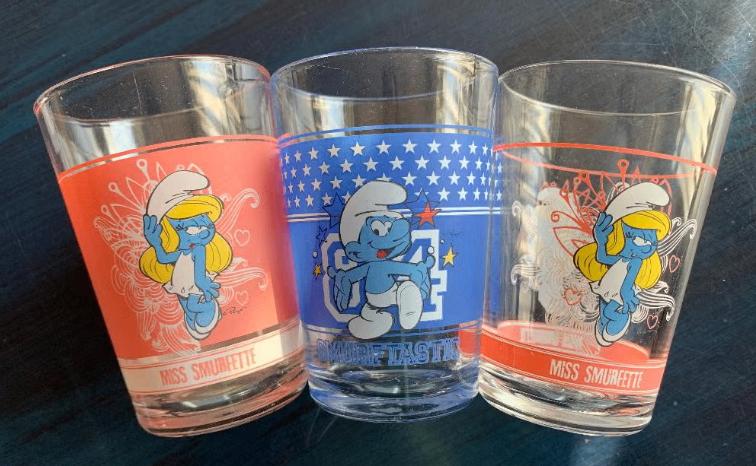 3x glas smurfen, smurfin; Miss Smurfette, smurftastic, Glas of Glazen, Ophalen of Verzenden, Overige stijlen, Glas