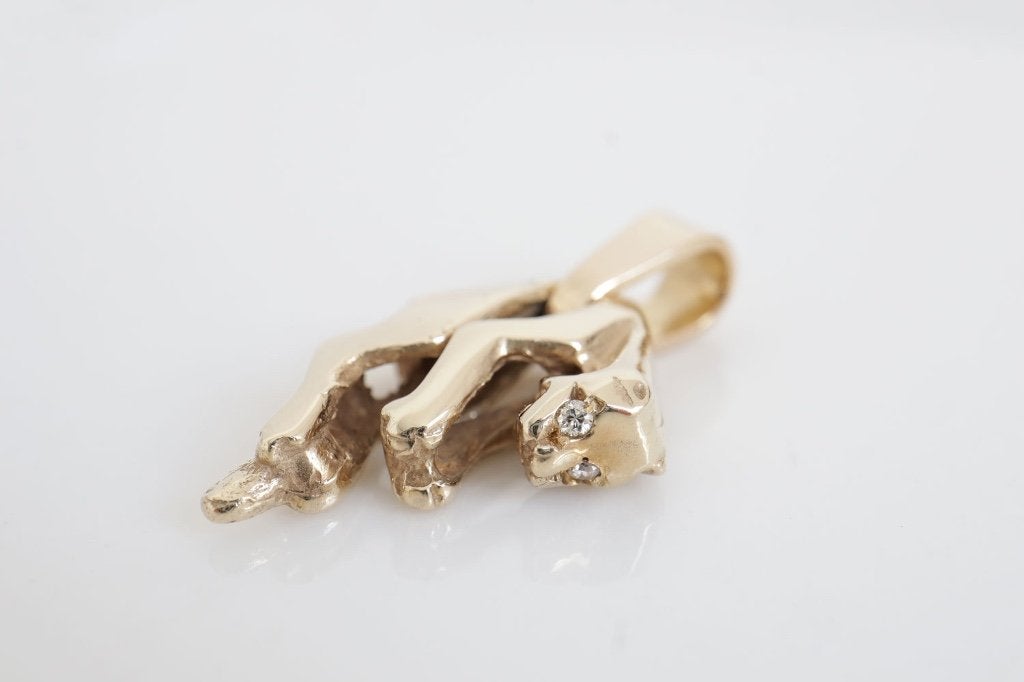 14 Karaat Gouden Panter Hanger met Diamant, Ophalen of Verzenden, Zo goed als nieuw, Met edelsteen, Goud