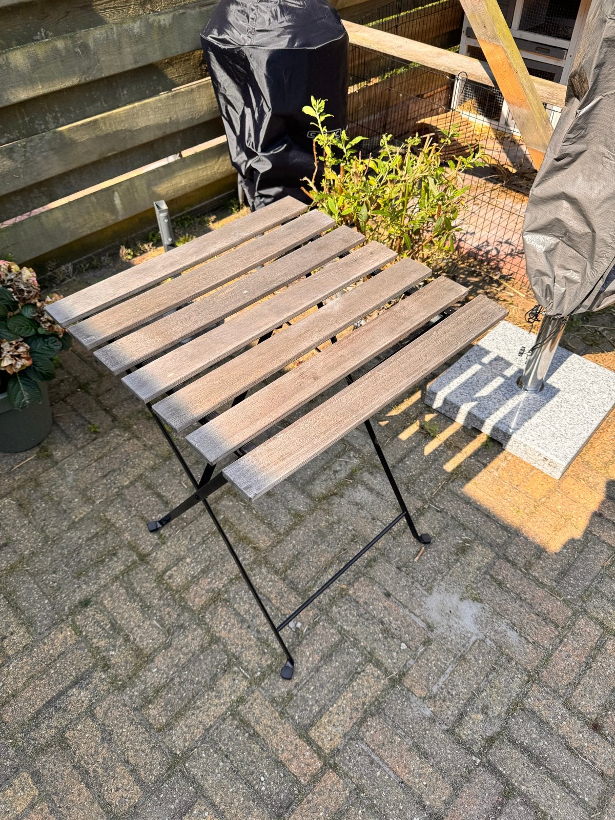 Ikea Tuintafeltje 55x54 cm - Hout en Metaal, Tuin en Terras, Tuintafels, Ophalen, Gebruikt, Rechthoekig, Hout