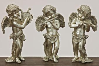 Mooie zilverkleurige engelen met harp, viool, dwarsfluit, Ophalen of Verzenden, Nieuw, Zilver, Kunststof