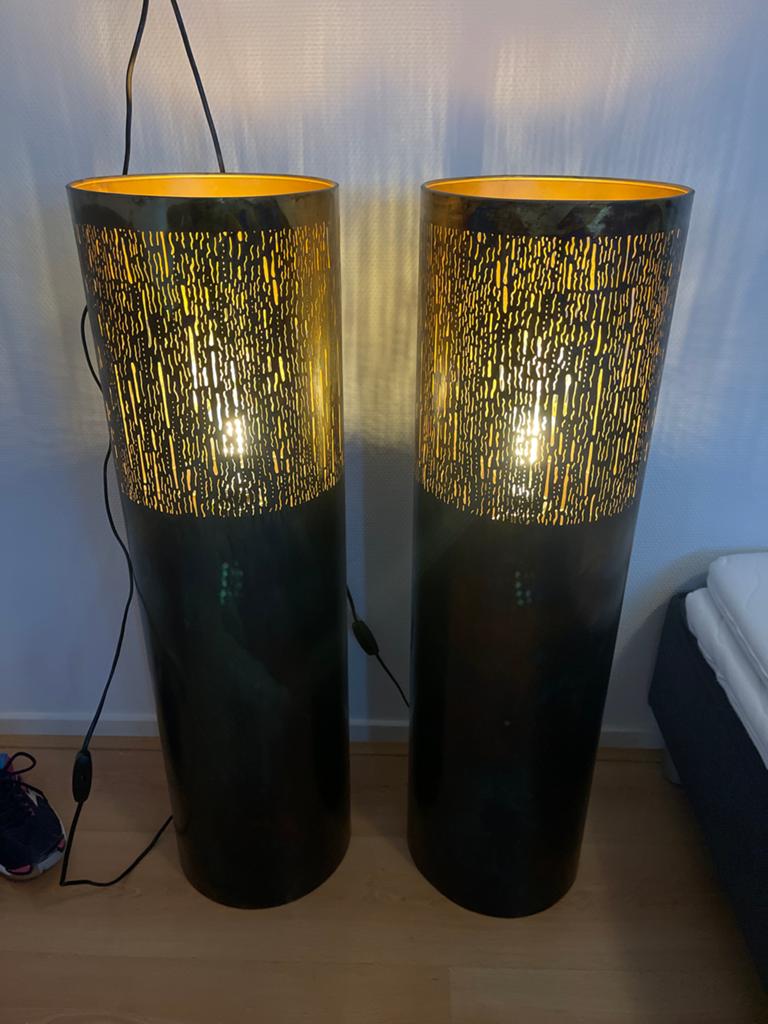 2 Countryfield lampen - Zwart/Goud met uniek patroon, Ophalen, Zo goed als nieuw, Metaal, Minder dan 100 cm