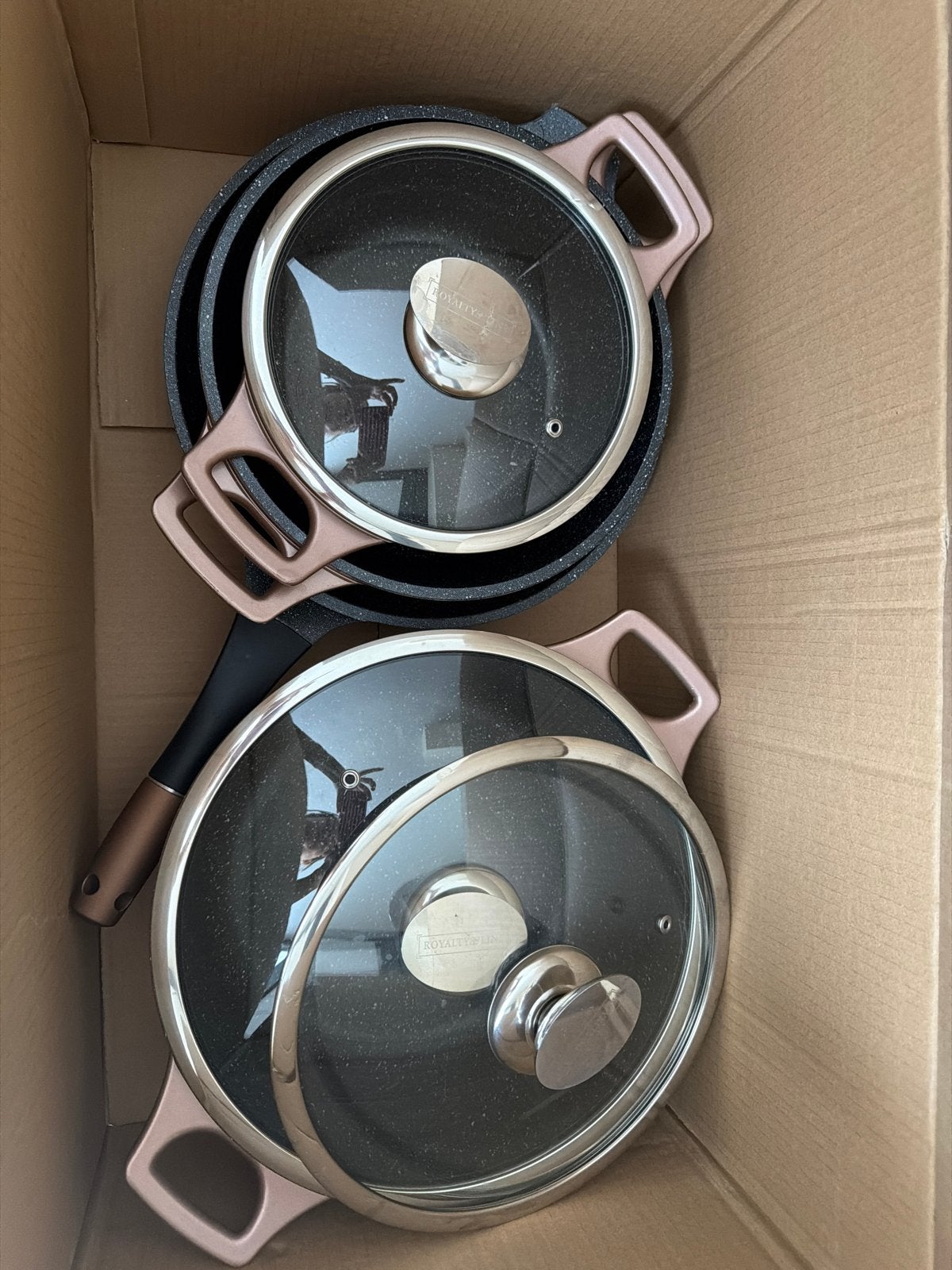 Pannenset Royalty Line met glazen deksels, Ophalen, Overige materialen, Antiaanbaklaag, Nieuw