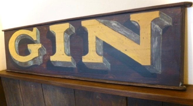 Handgeschilderd vintage houten Gin / pub bord / mancave, Reclamebord, Ophalen of Verzenden, Zo goed als nieuw, B6