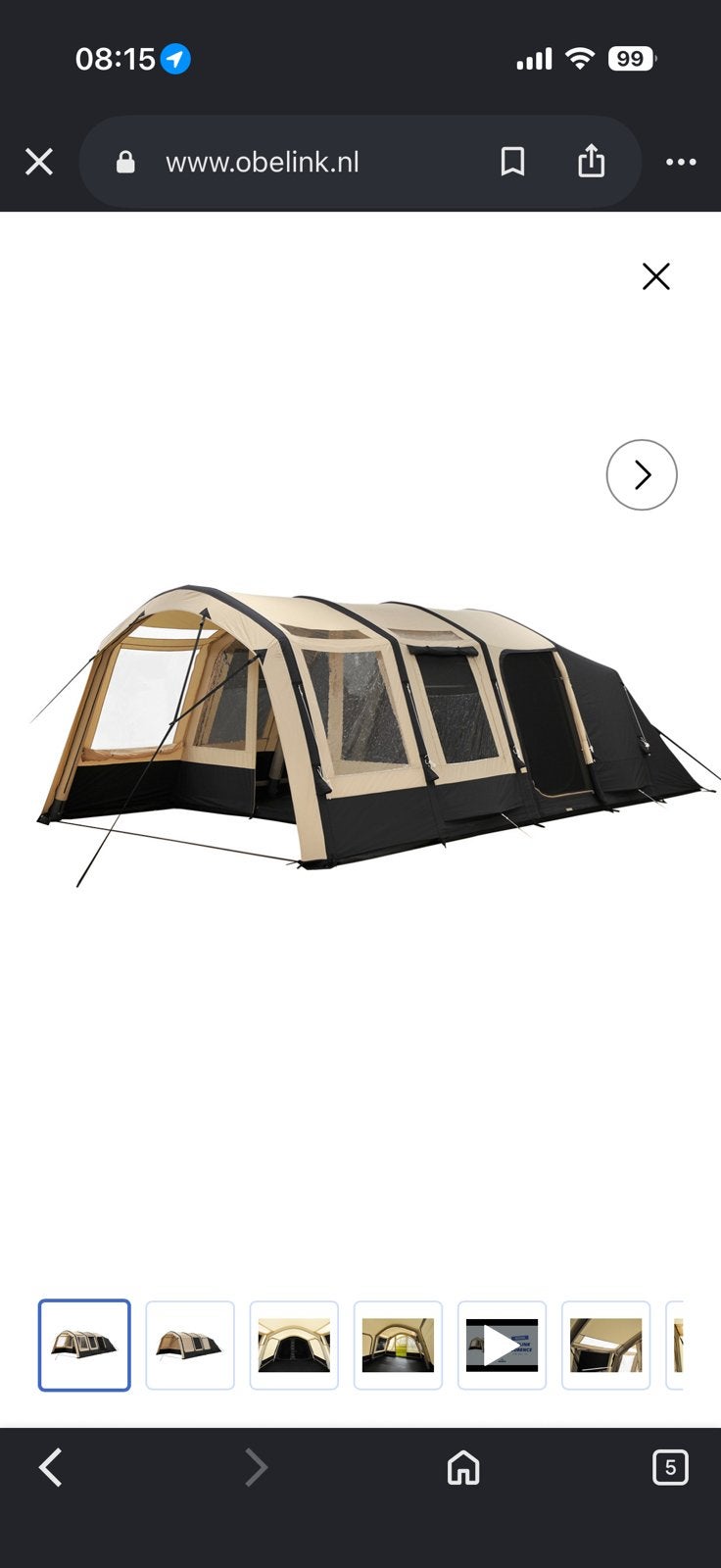 Obelink florence xl easy air, Caravans en Kamperen, Tenten, Ophalen of Verzenden, Zo goed als nieuw, Tot en met 4