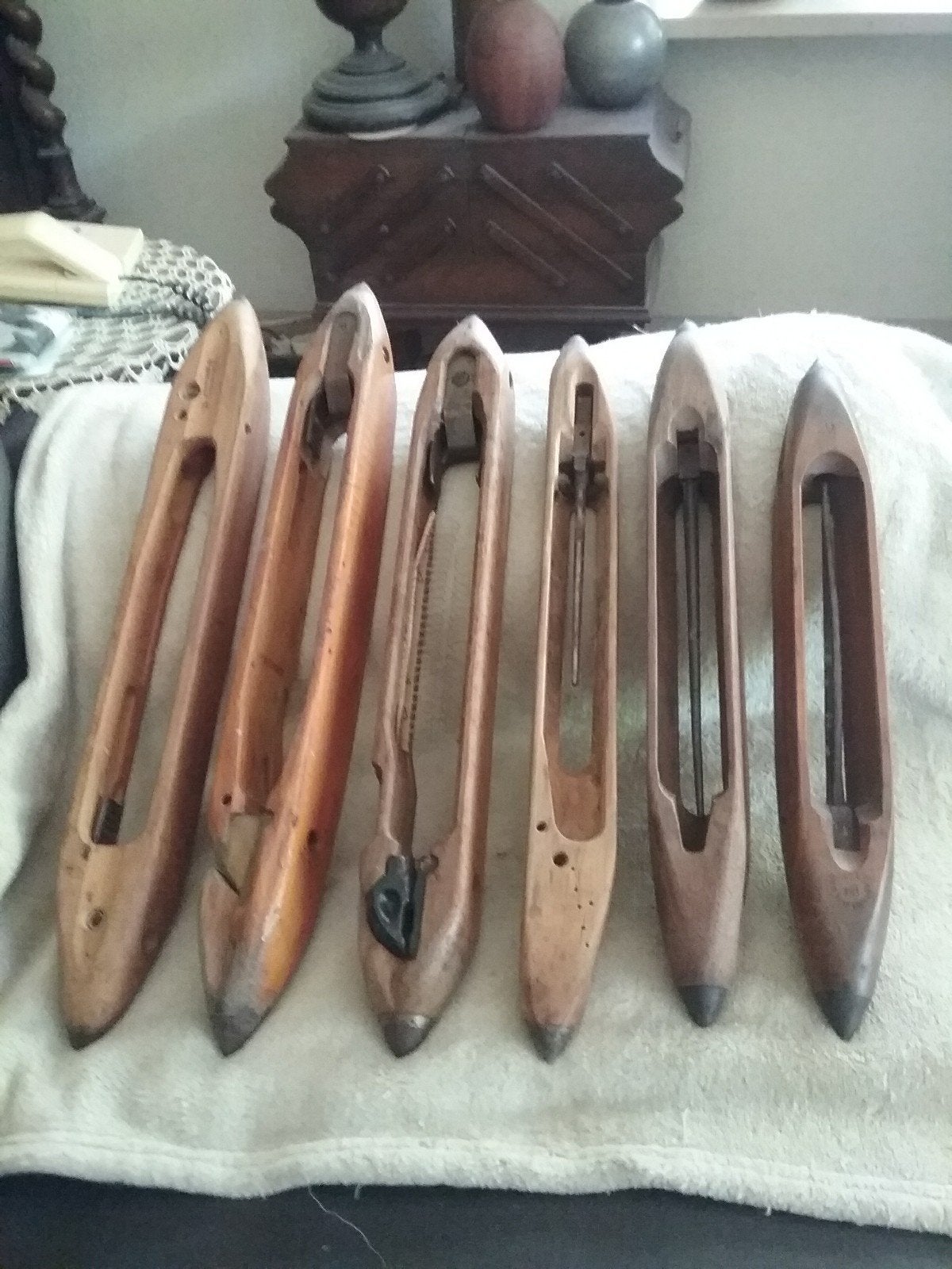 7 OUDE SCHIETSPOELEN, Hobby en Vrije tijd, Spinnewielen en Spinnen, Ophalen of Verzenden, Spinnewiel