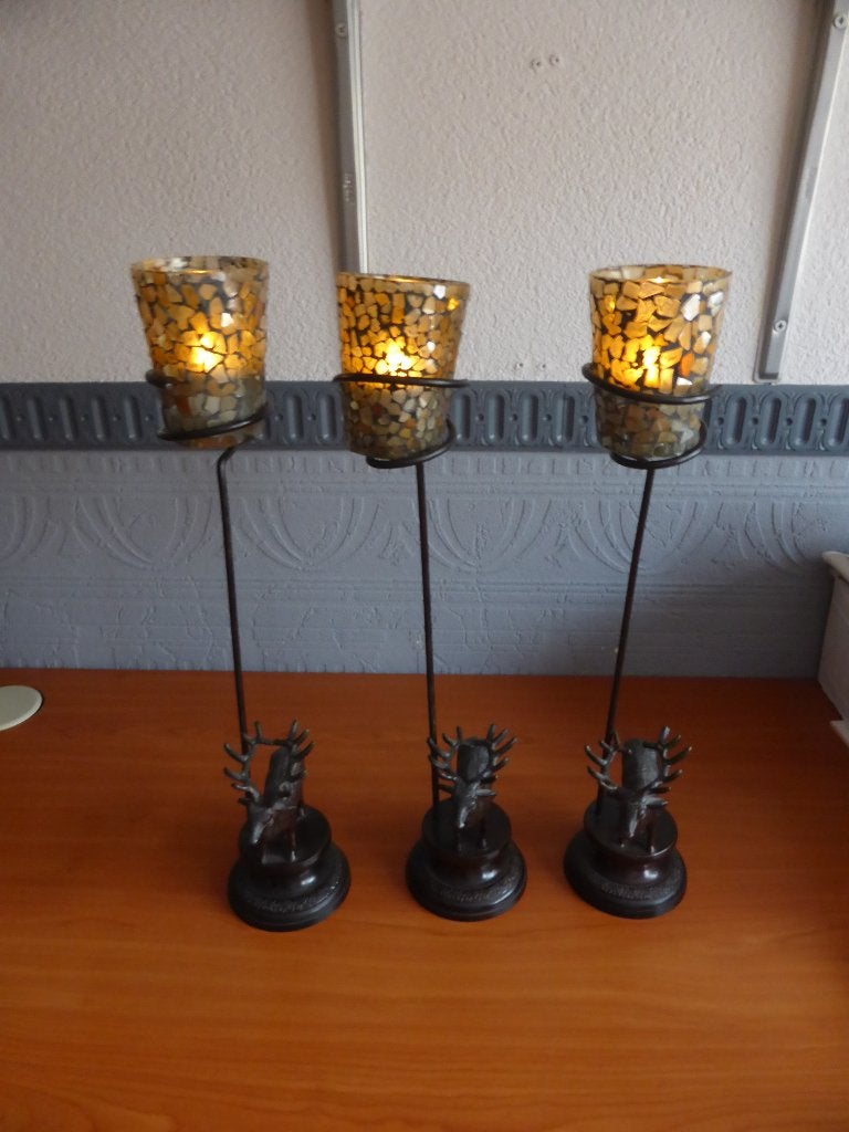 vintage kandelaar rendier 3 stuks, Diversen, Ophalen of Verzenden, Gebruikt