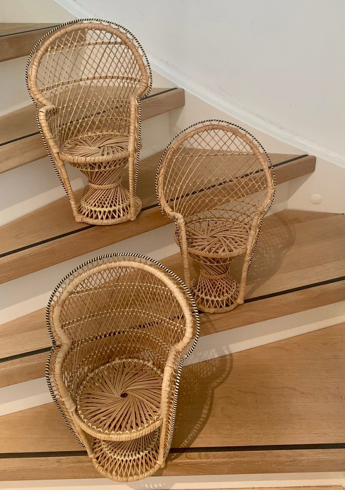 3 Rotan Pauwen stoeltjes pauwenstoel pauwenstoeltjes, Ophalen, Zo goed als nieuw, Overige typen