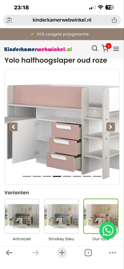Halfhoogslaper Yolo oud roze, 85 tot 100 cm, Ophalen of Verzenden, Zo goed als nieuw, Hoogslaper of Stapelbed