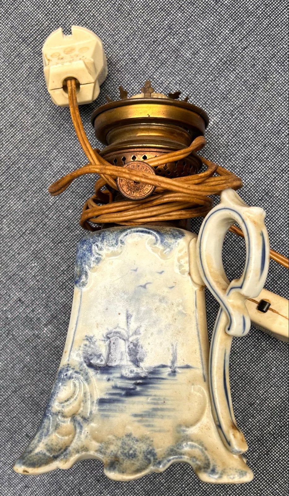 Antieke Delfts Blauw Keramische Lampvoet met Molens, Ophalen of Verzenden