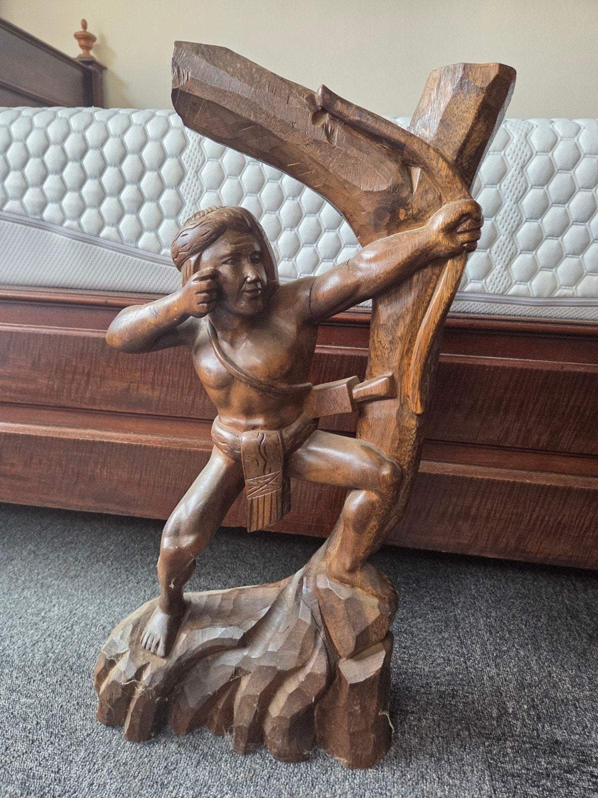 Houten beeld van jager met boog, Ophalen, 50 - 100 cm, Handgemaakt, Beeld