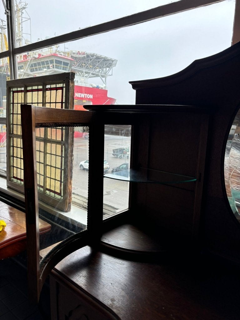 ANTIEK EIKEN DRESSOIR MET ART DECO GLAS & SPIEGEL, Ophalen