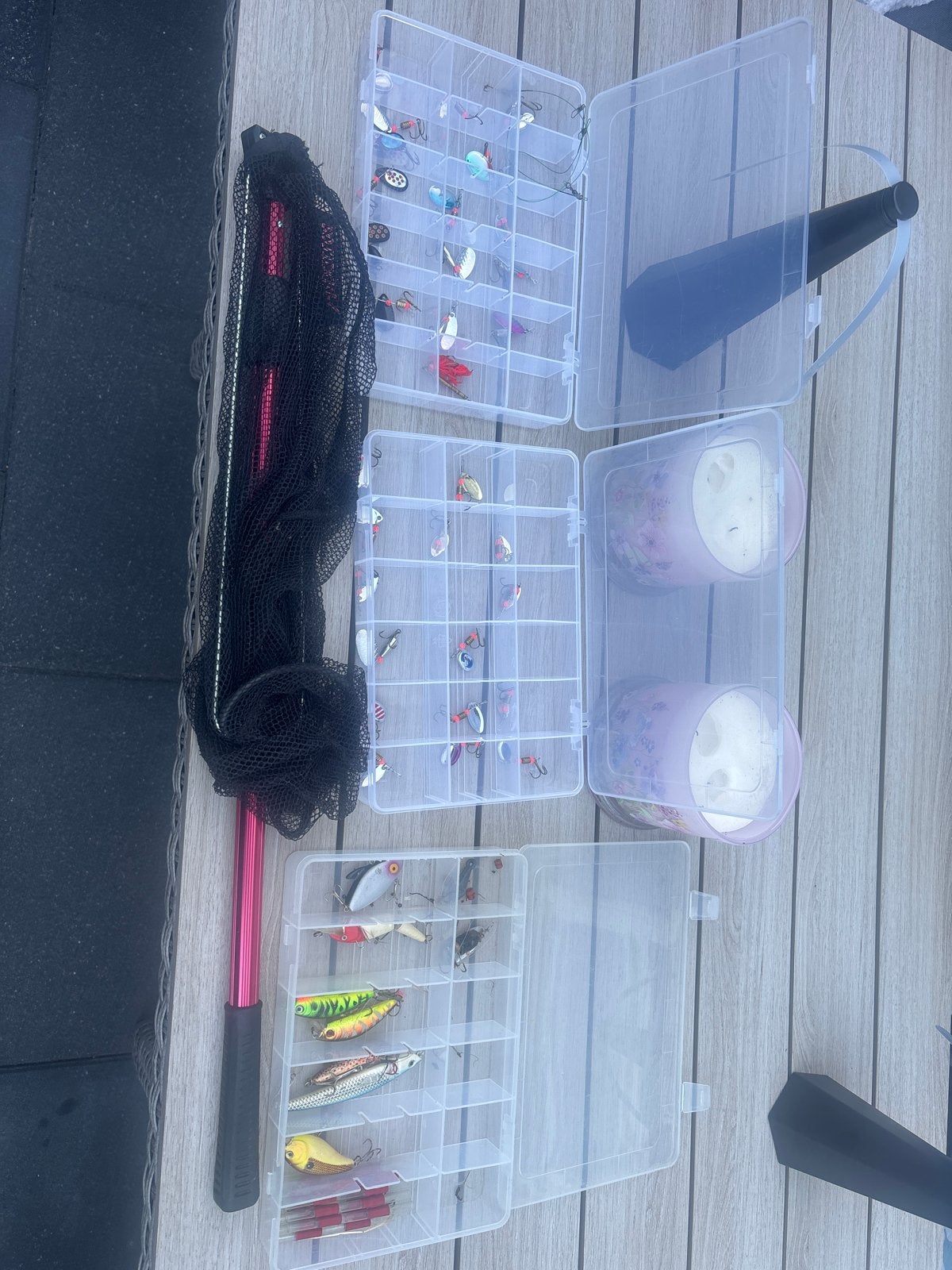 Hengelsport set blinkers , kunst aas en net, Ophalen of Verzenden, Gebruikt, Kunstaas