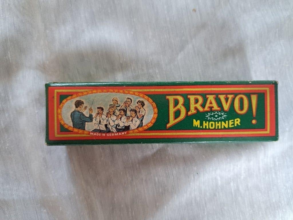 Vintage M. Hohner Bravo! Mondharmonica in C met doosje, Gebruikt, C-mondharmonica, Ophalen of Verzenden, Met koffer of doosje