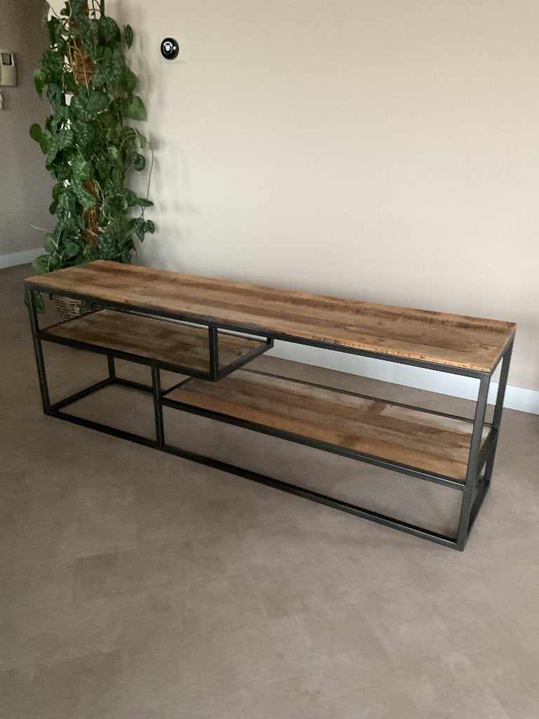 TV meubel, Ophalen, Gebruikt, 100 tot 150 cm, Eikenhout