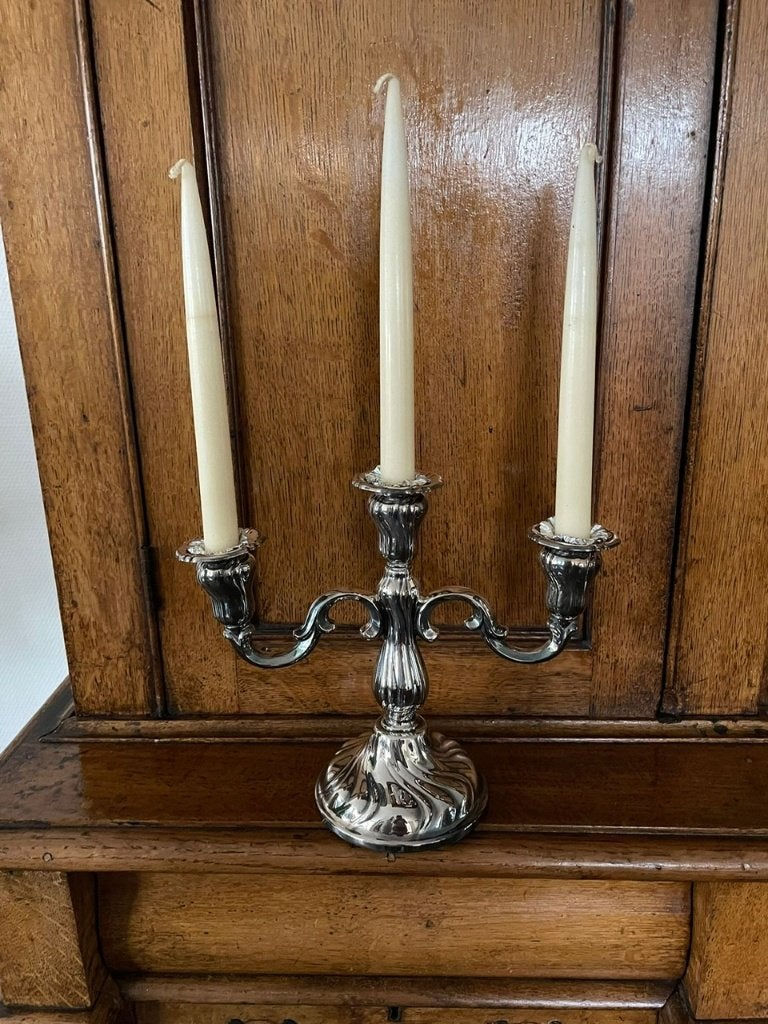 Vintage kandelaar - verzilverd, Antiek en Kunst, Ophalen of Verzenden, Zilver