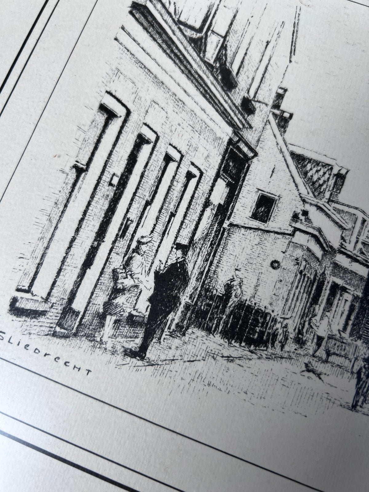 2 x prent sliedrecht door Bendervoet/ prijs voor 2, Ophalen of Verzenden, Print, Pentekening, Achter glas