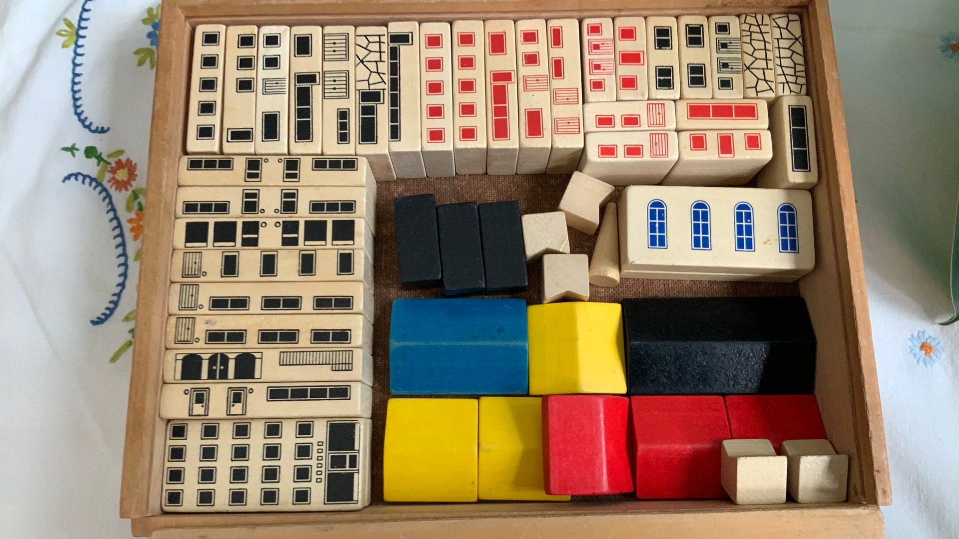 Vintage houten blokkendoos Lorenz Städte Baukasten/W.Germany, Antiek en Kunst, Ophalen of Verzenden