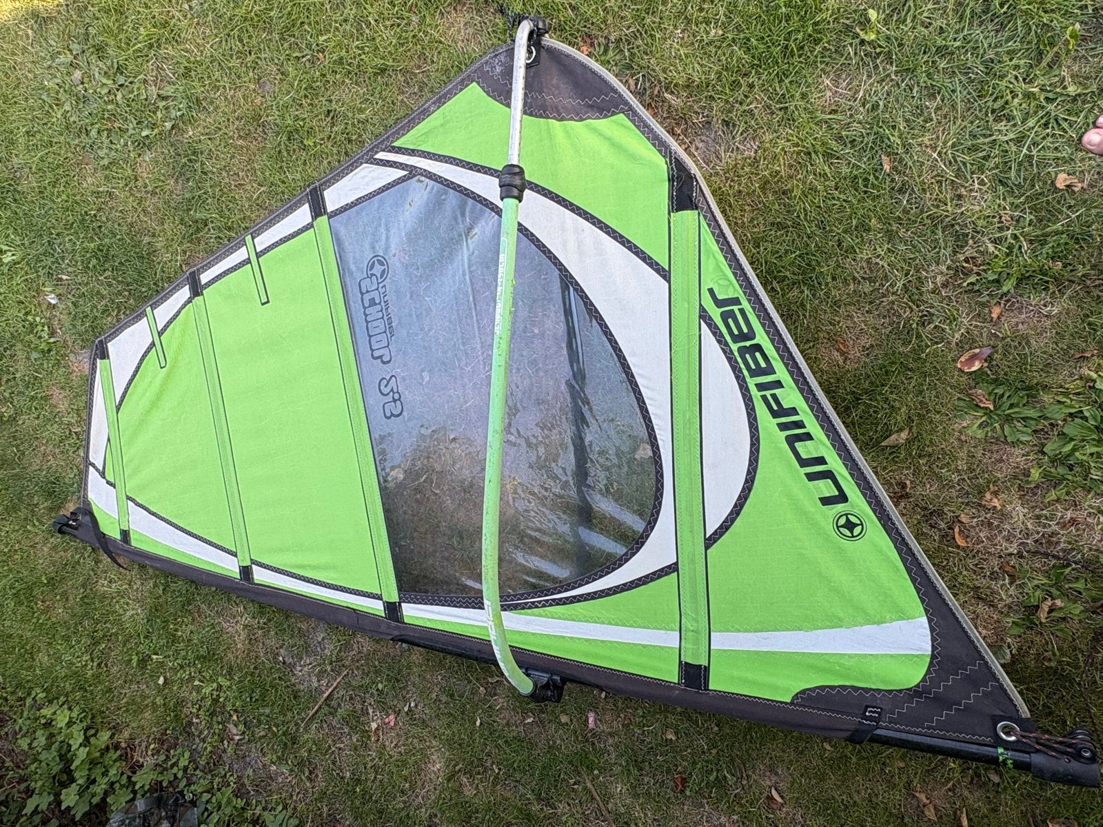 Unifiber dacron SchooL 2.5 kinderzeil met mast en giek, Watersport en Boten, Gebruikt, Met giek, Minder dan 3.5 m², Ophalen of Verzenden