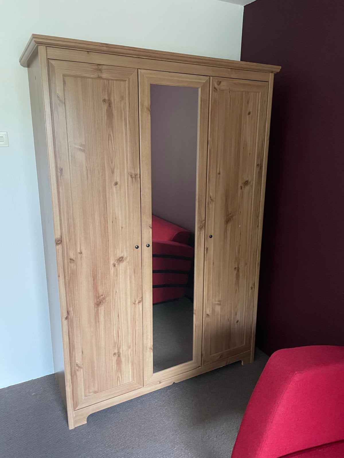 Kledingkast met spiegel en planken - grenenhout look, Ophalen, Gebruikt, 100 tot 150 cm, 150 tot 200 cm