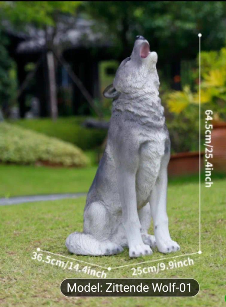 Zittende Wolf Tuinbeeld - Realistisch en Groot, Ophalen of Verzenden, Nieuw, Overige materialen, Dierenbeeld