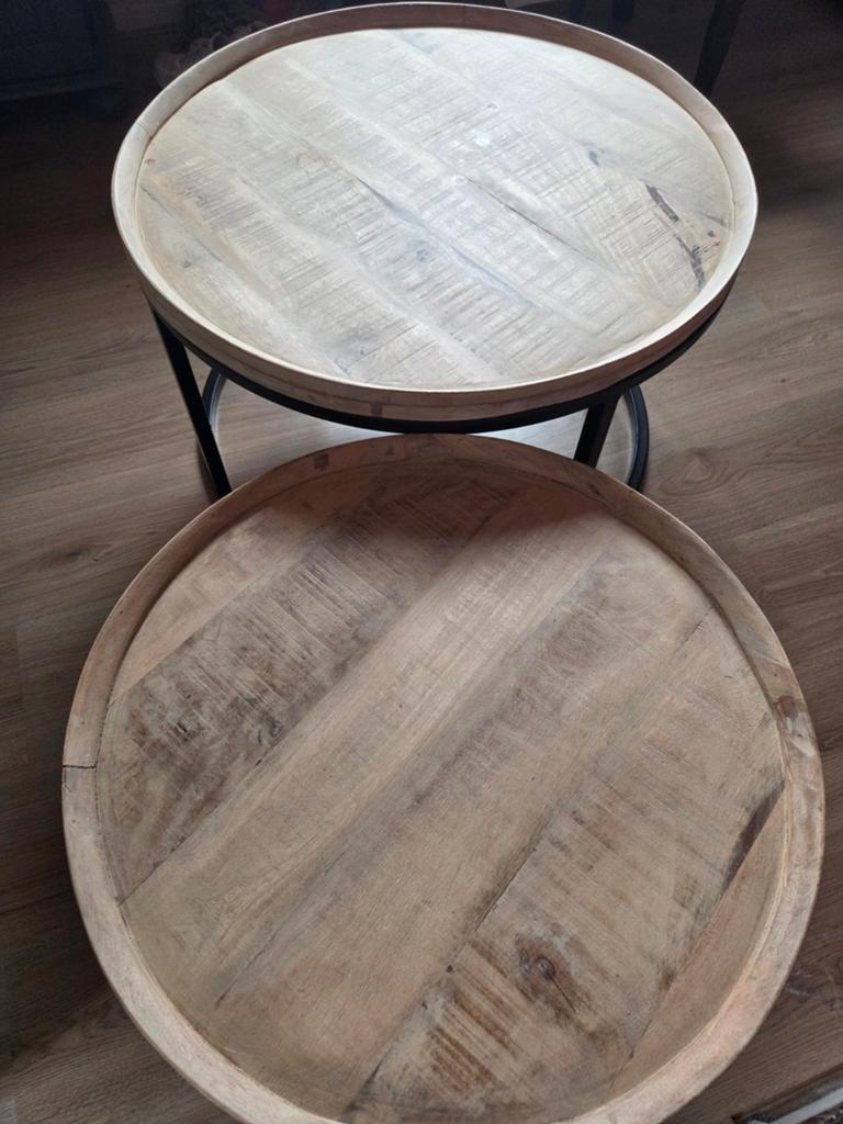2 bijzettafels mango hout, Ophalen, Rond, 50 tot 100 cm, 50 tot 100 cm