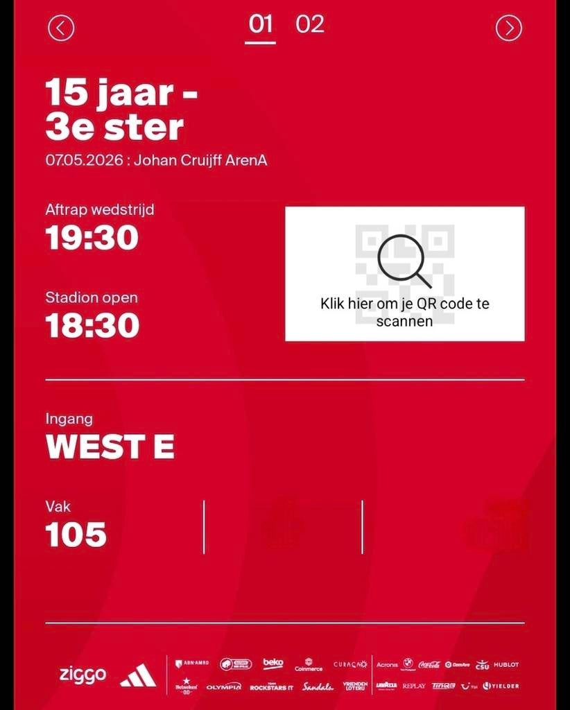 2 kaartjes naar elkaar Ajax 15 jaar - 3e ster, Twee personen, Mei