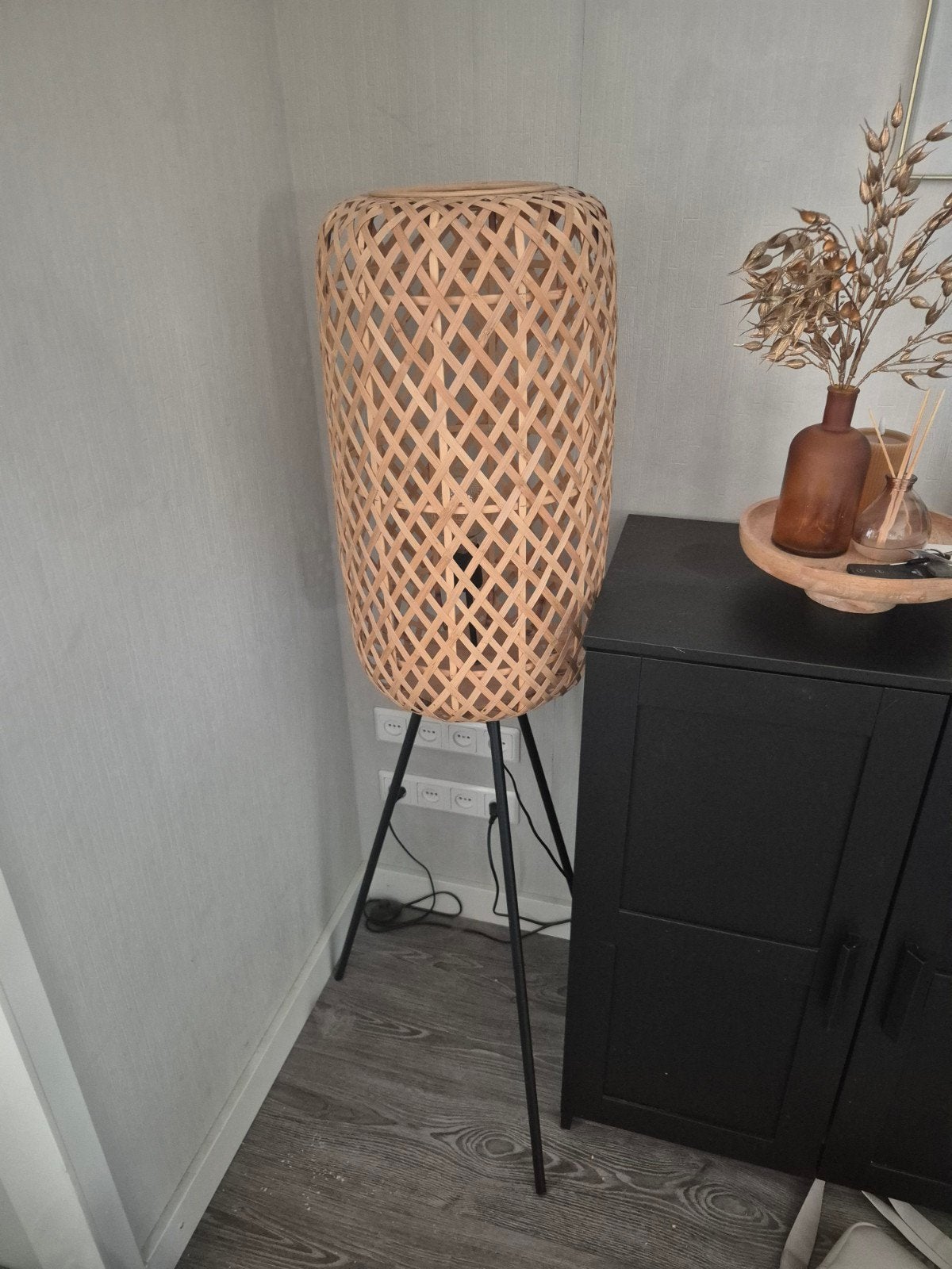 Stijlvolle Kwantum Vloerlamp - Bamboe Design, Ophalen, 100 tot 150 cm, Bohemian, Scandinavisch, E27 (groot)