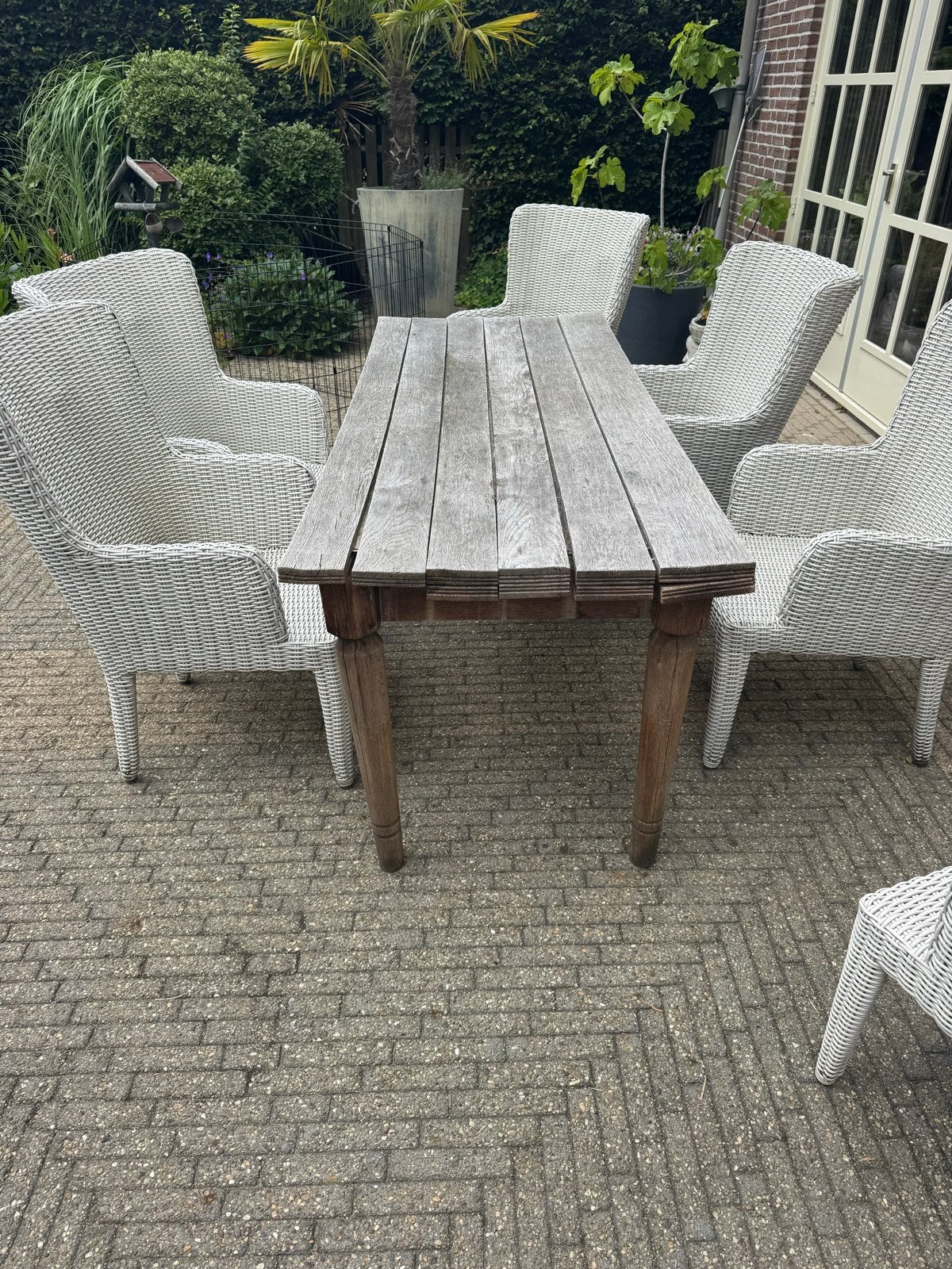 Stevige Eikenhouten Tafel - 200x80 cm, Tuin en Terras, Ophalen, Gebruikt, Rechthoekig, Hout