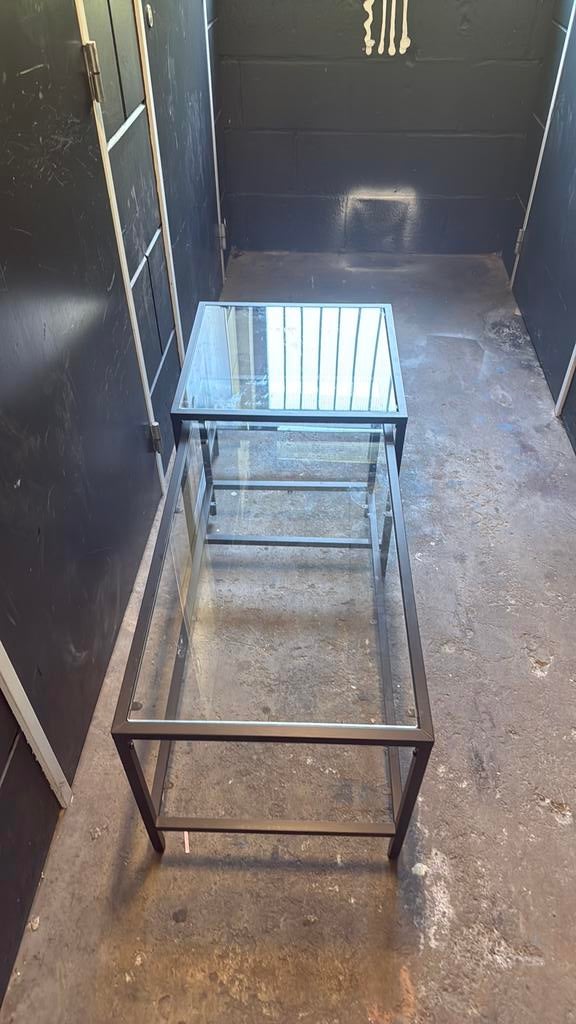 Salon tafel mat zwart met glas, Ophalen, 100 tot 150 cm, 50 tot 100 cm, Modern