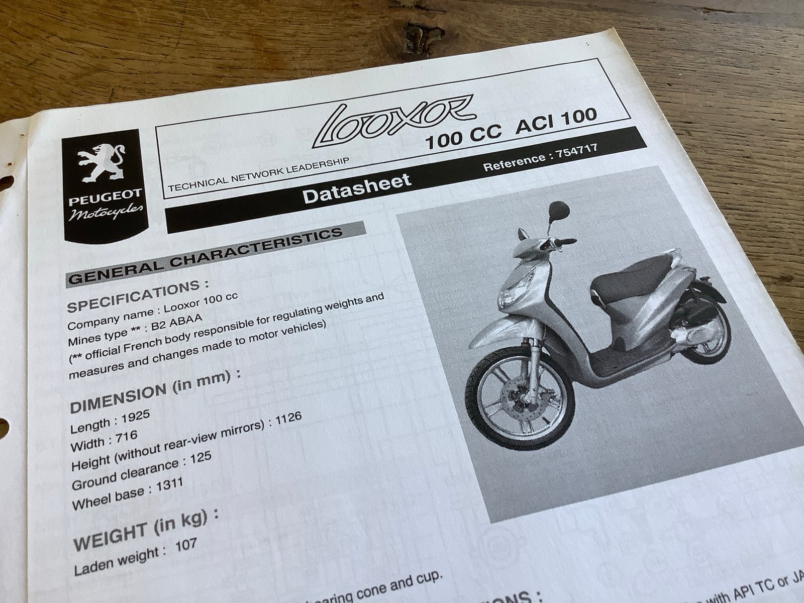 Peugeot Looxor 100cc Datasheet.     (7), Verzenden